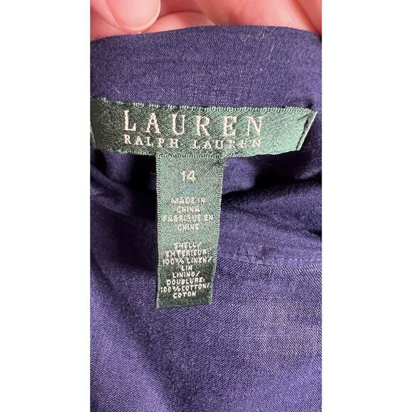 Lauren Ralph Lauren Size 14 Navy Fit & Flare Embroidered Cut Outs Linen Skirt - Picture 5 of 8